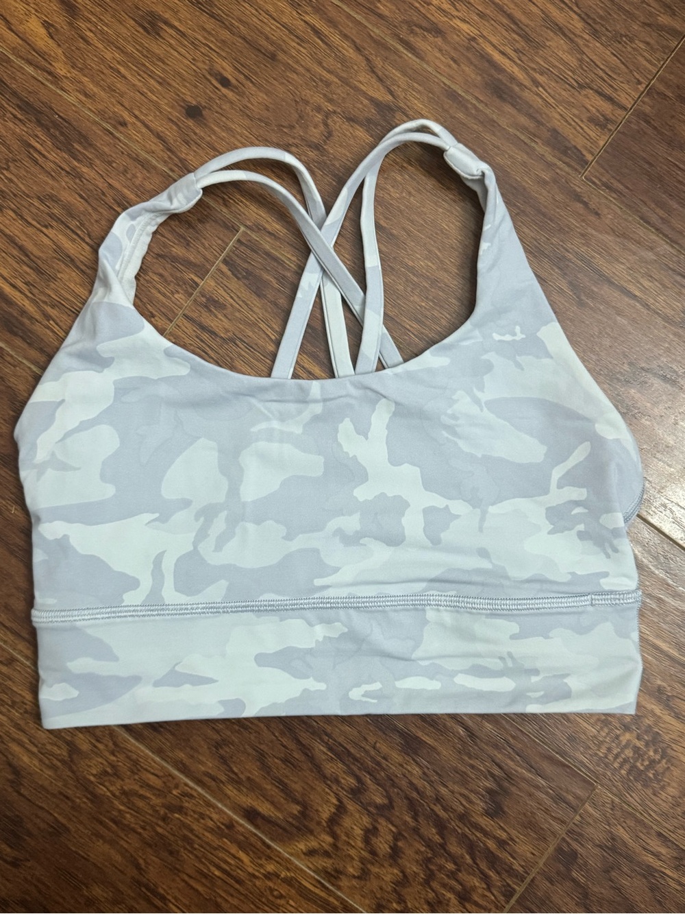 Lululemon Energy Bra Gray Camo Crisscross Back Sports Bra Size 6 - no pads
